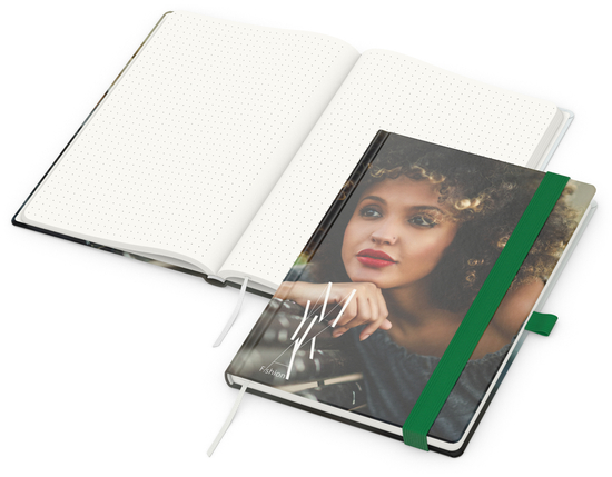 Notizbuch Match-Book RECYCLING Hardcover individuell bedruckt, DIN A5, Lineatur Punktraster, Einband-Material recyceltes Naturpapier