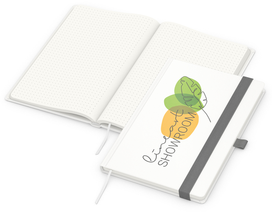 Notizbuch Match-Book RECYCLING Hardcover individuell bedruckt, DIN A5, Lineatur Punktraster, Einband-Material recyceltes Papier matt