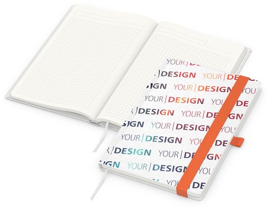 Notizbuch Match-Book RECYCLING Hardcover individuell bedruckt, DIN A5, Lineatur Winkelkaro, Einband-Material recyceltes Naturpapier