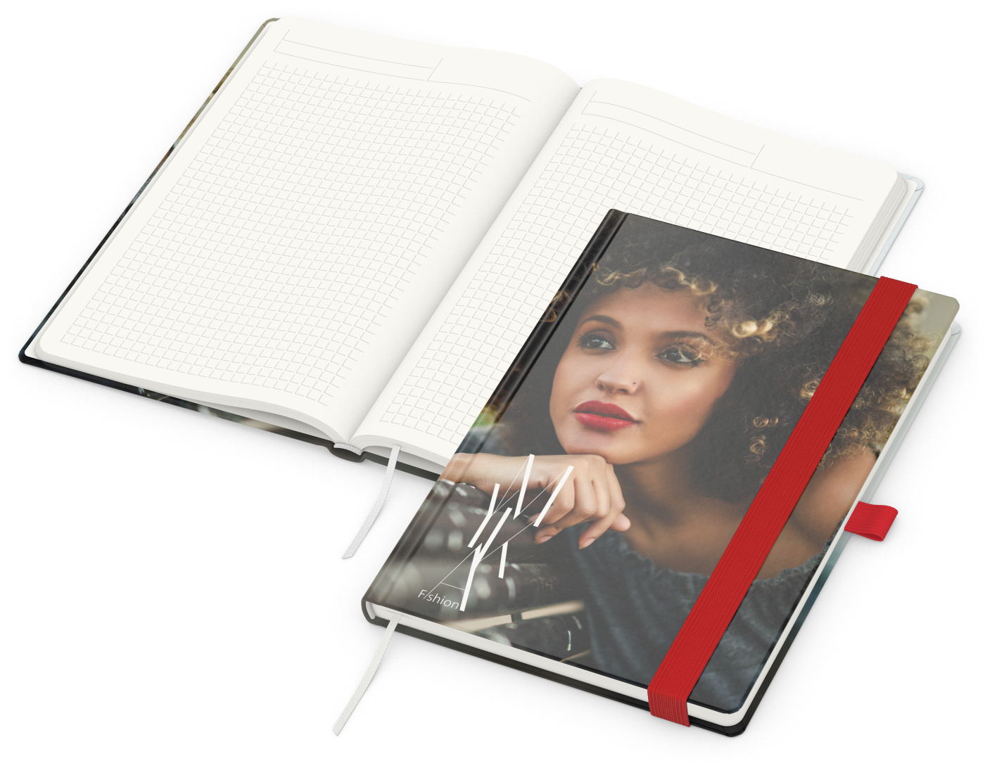 Notizbuch Match-Book RECYCLING Hardcover individuell bedruckt, DIN A5, Lineatur Winkelkaro, Einband-Material recyceltes Naturpapier