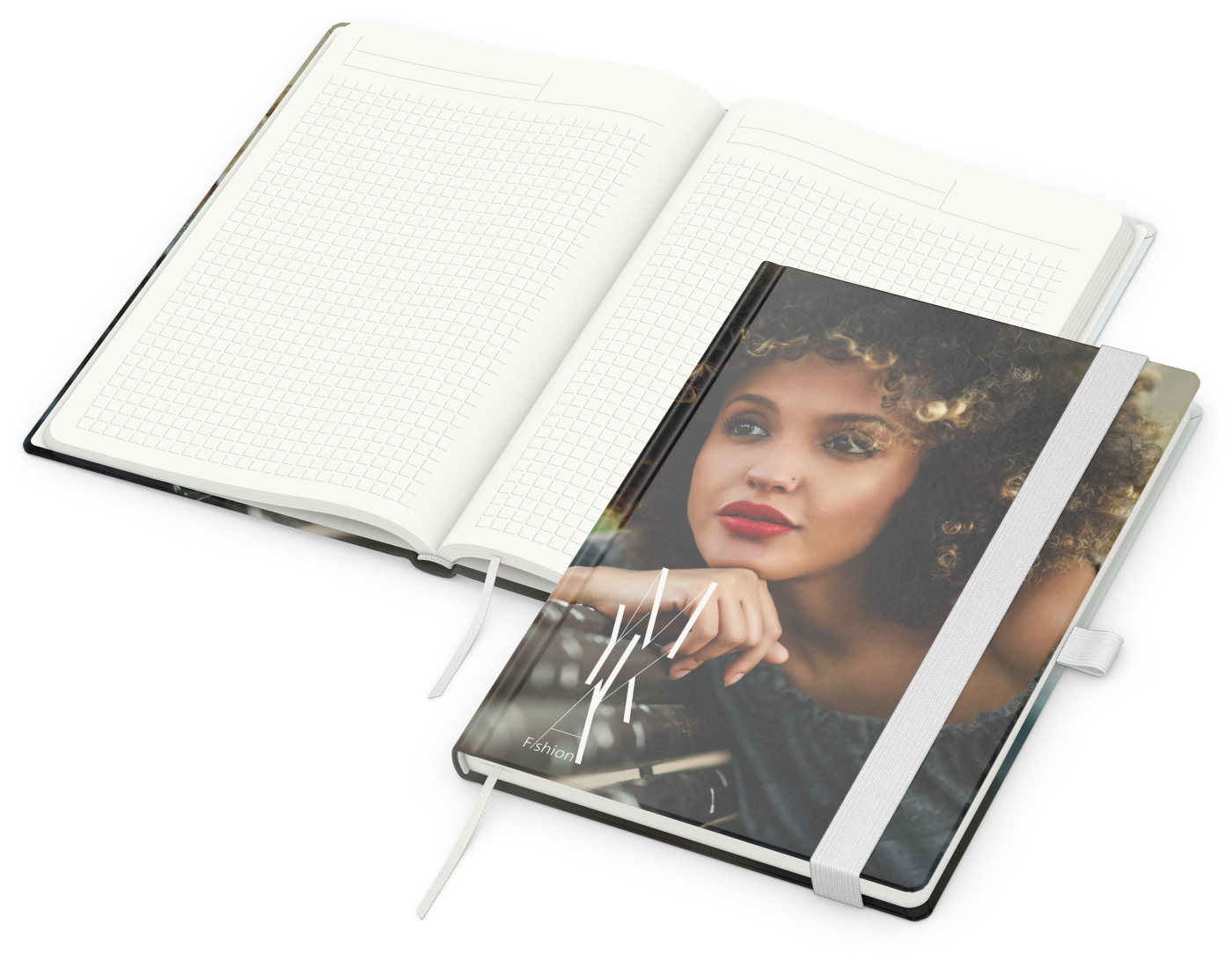 Notizbuch Match-Book RECYCLING Hardcover individuell bedruckt, DIN A5, Lineatur Winkelkaro, Einband-Material recyceltes Naturpapier