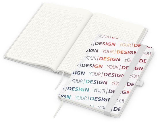 Notizbuch Match-Book RECYCLING Hardcover individuell bedruckt, DIN A5, Lineatur Winkelkaro, Einband-Material recyceltes Naturpapier