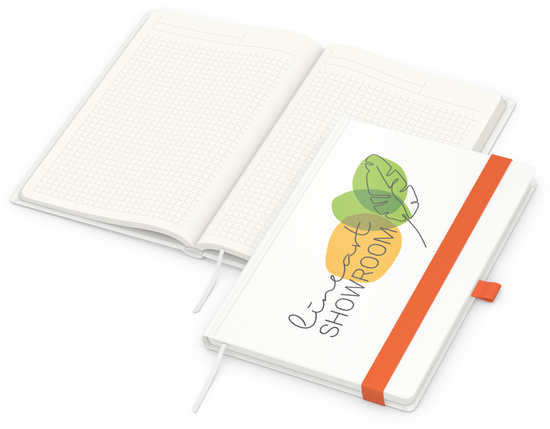 Notizbuch Match-Book RECYCLING Hardcover individuell bedruckt, DIN A5, Lineatur Winkelkaro, Einband-Material recyceltes Papier matt