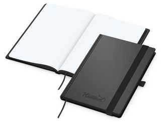 Notizbuch Hardcover Black-Book Ausstattung schwarz, DIN A5, Lineatur Punktraster, Blindprägung inkl.