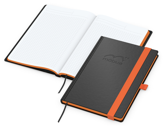 Notizbuch Hardcover Color-Book Ausstattung farbig, DIN A5, Lineatur Winkelkaro, Blindprägung inkl.