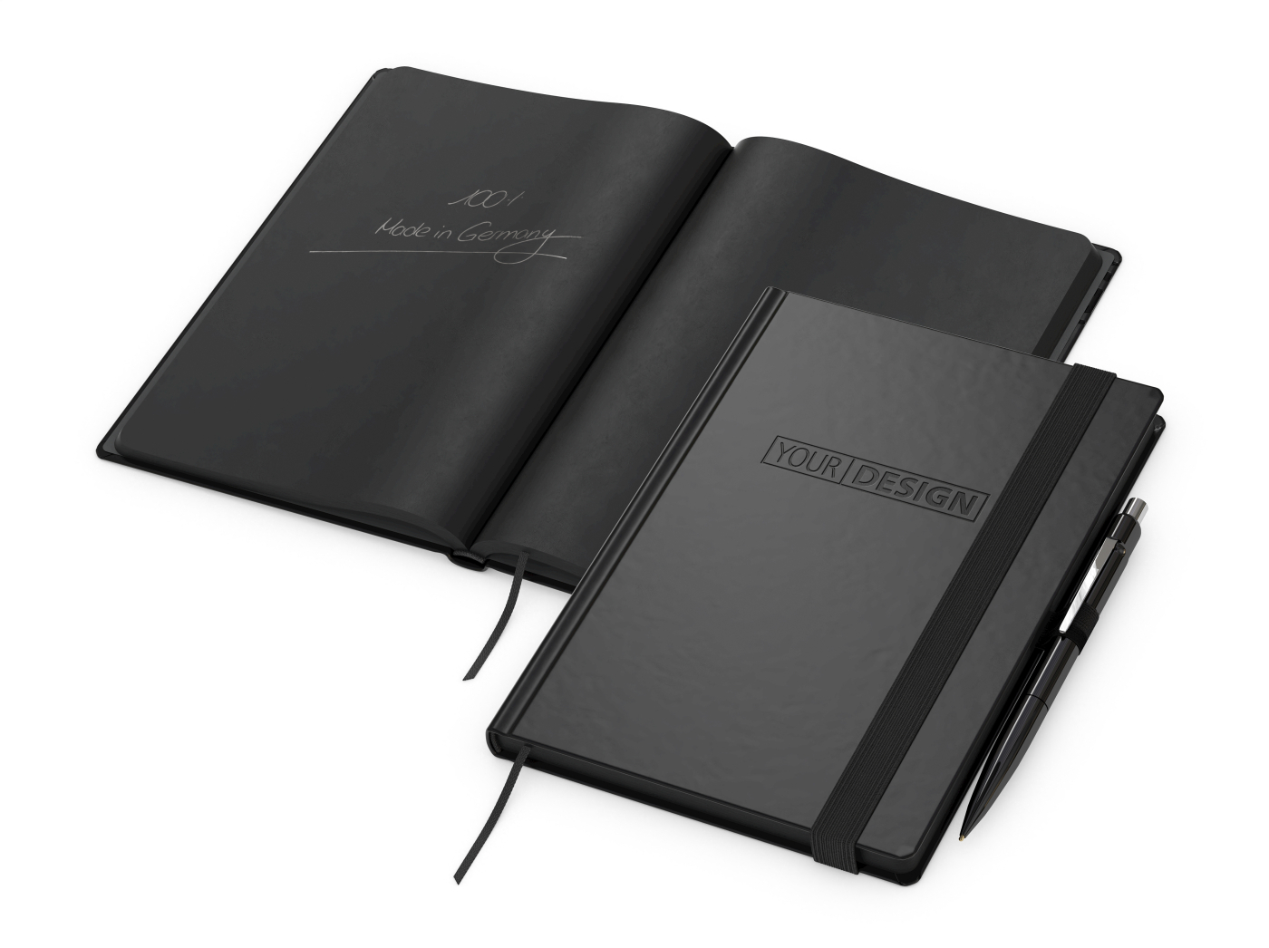 Notizbuch Hardcover Night-Book Seiten schwarz A5, Blindprägung inkl.
