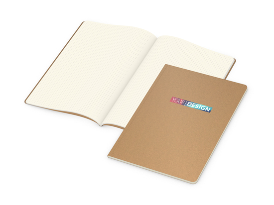 Notizbuch Copy-Book Seiten cremefarben Naturkarton-Softcover farbig, DIN A4, Lineatur Punktraster, Siebdruck-Digital inkl.
