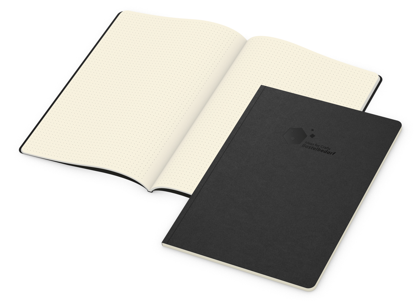 Notizbuch Copy-Book Seiten cremefarben Naturkarton-Softcover farbig, DIN A4, Lineatur Punktraster, Prägung schwarz inkl.