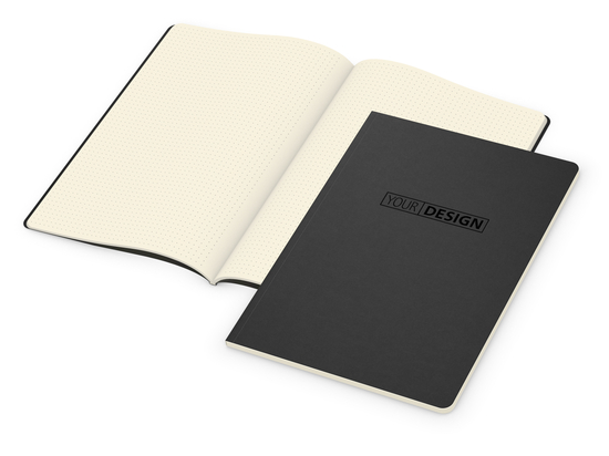 Notizbuch Copy-Book Seiten cremefarben Naturkarton-Softcover farbig, DIN A4, Lineatur Punktraster, Prägung schwarz inkl.
