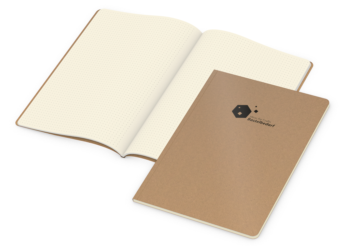 Notizbuch Copy-Book Seiten cremefarben Naturkarton-Softcover farbig, DIN A4, Lineatur Punktraster, Prägung schwarz inkl.