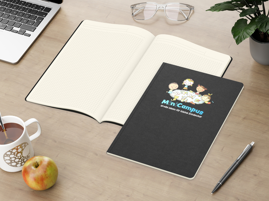 Notizbuch Copy-Book Seiten cremefarben Naturkarton-Softcover farbig, DIN A4, Lineatur Winkelkaro, Siebdruck-Digital inkl.