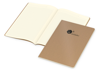 Notizbuch Copy-Book Seiten cremefarben Naturkarton-Softcover farbig, DIN A4, Lineatur Winkelkaro, Prägung schwarz inkl.