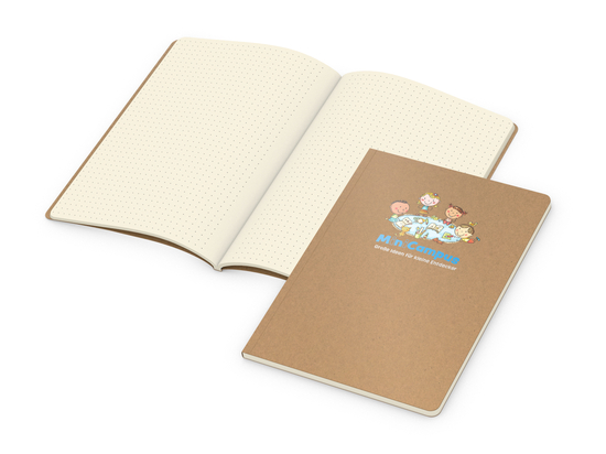 Notizbuch Copy-Book Seiten cremefarben Naturkarton-Softcover farbig, DIN A5, Lineatur Punktraster, Siebdruck-Digital inkl.