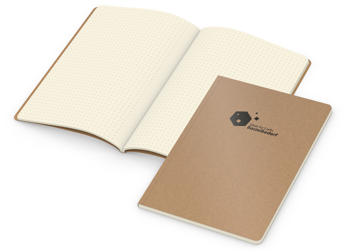 Notizbuch Copy-Book Seiten cremefarben Naturkarton-Softcover farbig, DIN A5, Lineatur Punktraster, Prägung schwarz inkl.