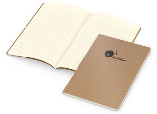 Notizbuch Copy-Book Seiten cremefarben Naturkarton-Softcover farbig, DIN A5, Lineatur Winkelkaro, Prägung schwarz inkl.