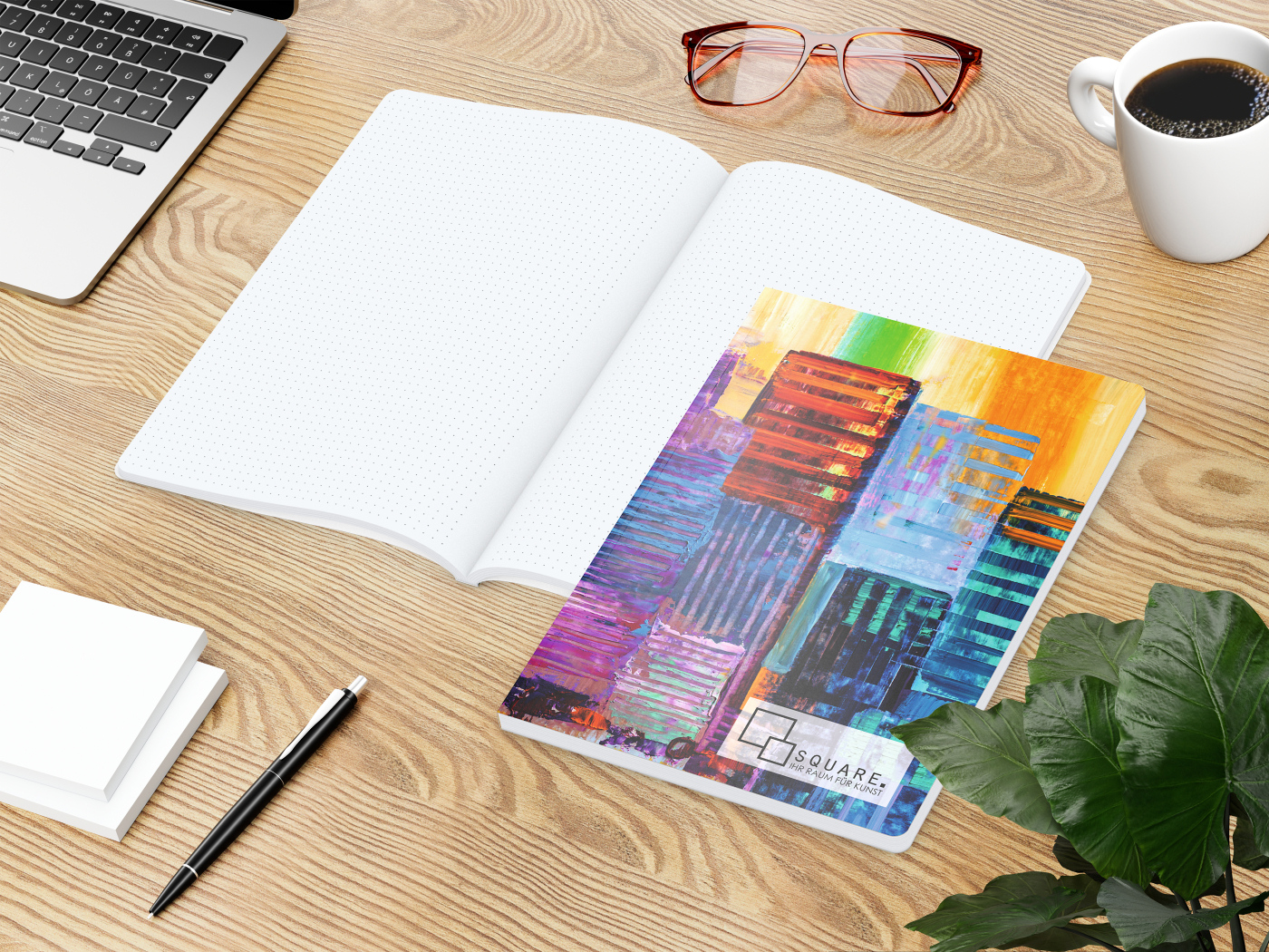 Notizbuch Flexx-Book Umfang groß Karton-Softcover individuell bedruckt, DIN A4, Lineatur Punktraster, Einband-Material Naturkarton