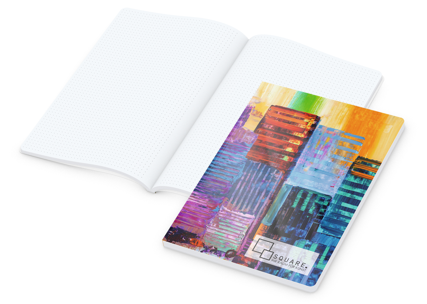 Notizbuch Flexx-Book Umfang groß Karton-Softcover individuell bedruckt, DIN A4, Lineatur Punktraster, Einband-Material Karton matt