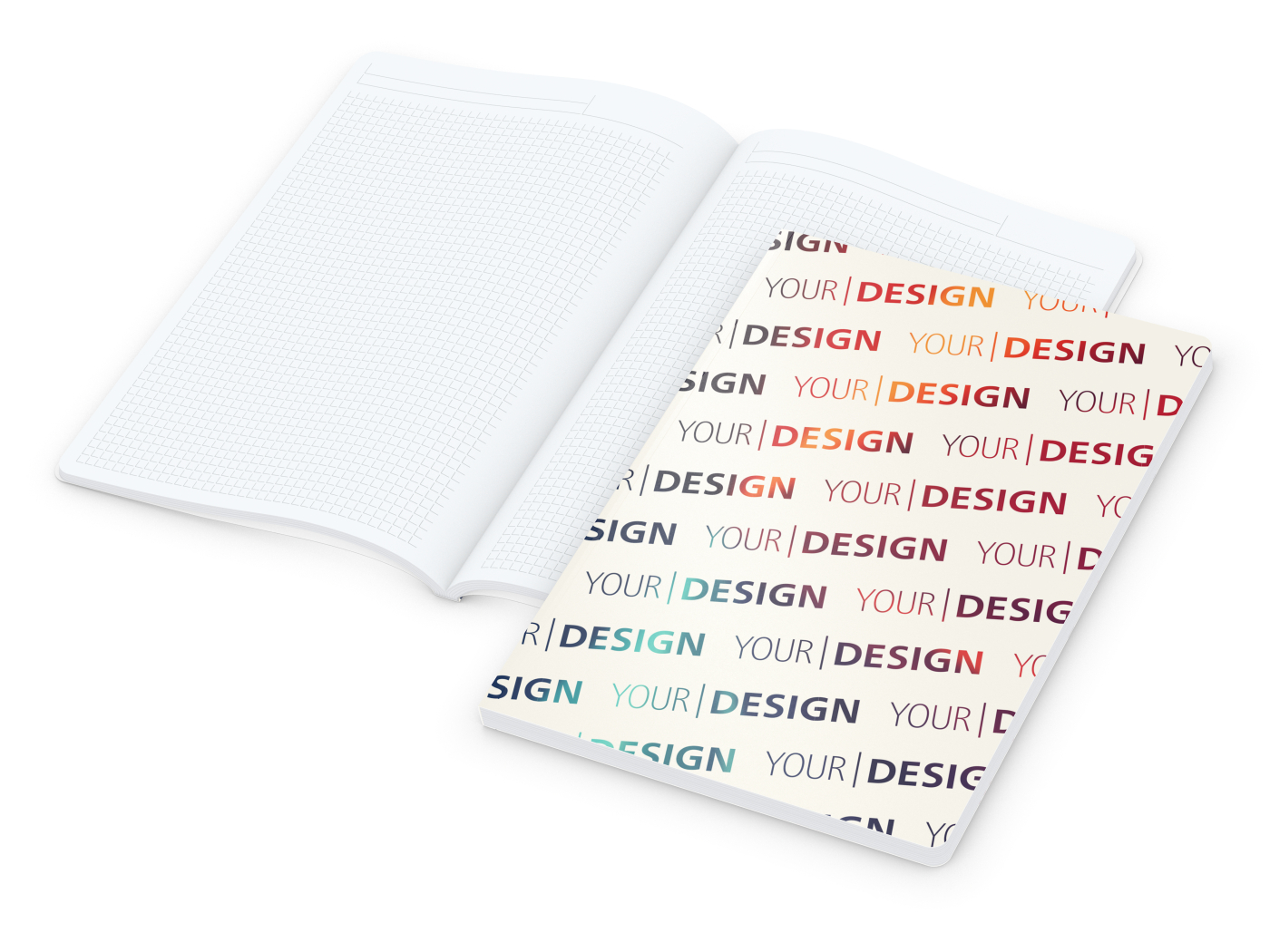 Notizbuch Flexx-Book Umfang groß Karton-Softcover individuell bedruckt, DIN A4, Lineatur Winkelkaro, Einband-Material Naturkarton