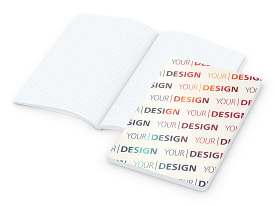 Notizbuch Flexx-Book Umfang groß Karton-Softcover individuell bedruckt, DIN A5, Lineatur Punktraster, Einband-Material Naturkarton