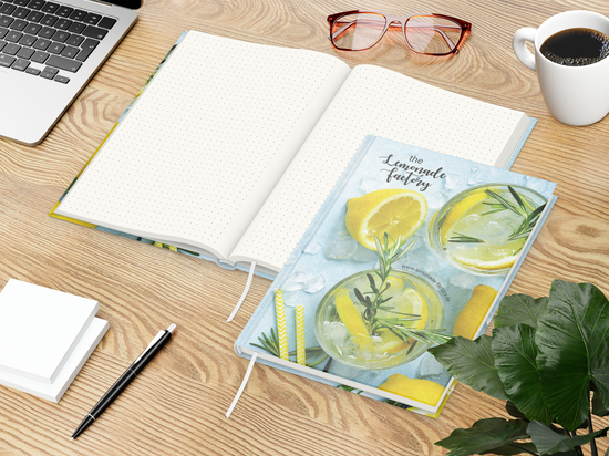 Notizbuch Note-Book RECYCLING Ecken spitz Papier-Hardcover individuell bedruckt, DIN A4, Lineatur Punktraster, Einband-Material recyceltes Naturpapier