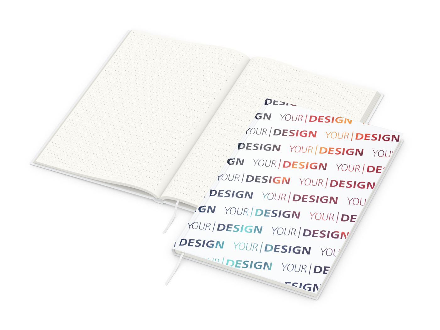 Notizbuch Note-Book RECYCLING Ecken spitz Papier-Hardcover individuell bedruckt, DIN A4, Lineatur Punktraster, Einband-Material recyceltes Papier matt