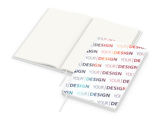 Notizbuch Note-Book RECYCLING Ecken spitz Papier-Hardcover individuell bedruckt, DIN A5, Lineatur Punktraster, Einband-Material recyceltes Papier matt