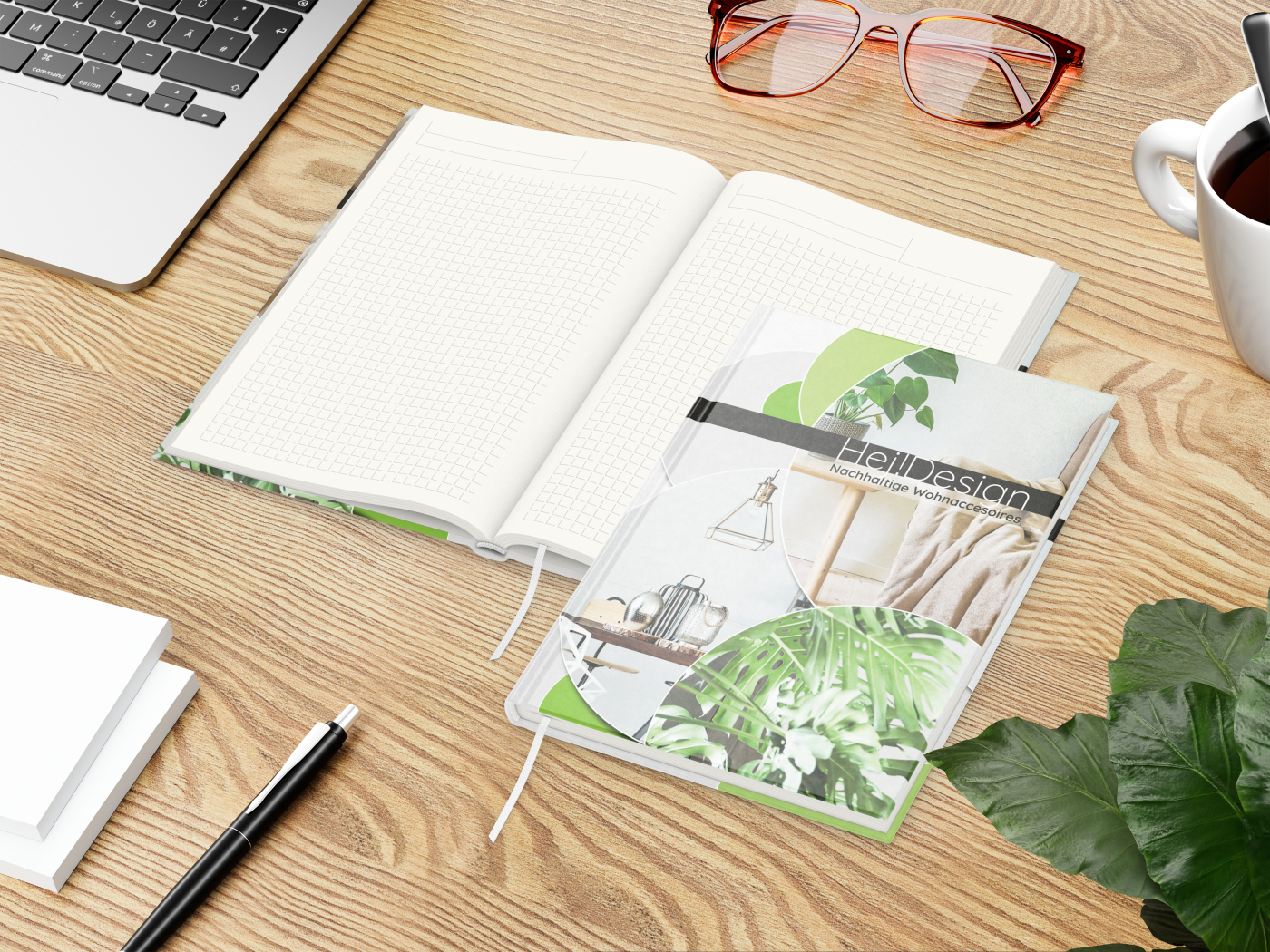 Notizbuch Note-Book RECYCLING Ecken spitz Papier-Hardcover individuell bedruckt, DIN A5, Lineatur Winkelkaro, Einband-Material recyceltes Naturpapier