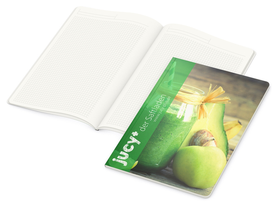 Notizbuch Copy-Book RECYCLING Naturkarton-Softcover individuell bedruckt, DIN A4, Lineatur Winkelkaro