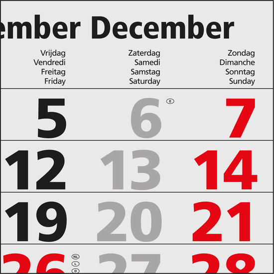 3-Monatskalender Mehrblock Maxi Light 3 mehrsprachig, Länderausgabe Benelux (NL/F/D/GB)
