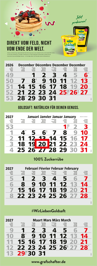 4-Monatskalender Mehrblock Quadro Light 4 mehrsprachig, Länderausgabe Benelux (NL/F/D/GB)