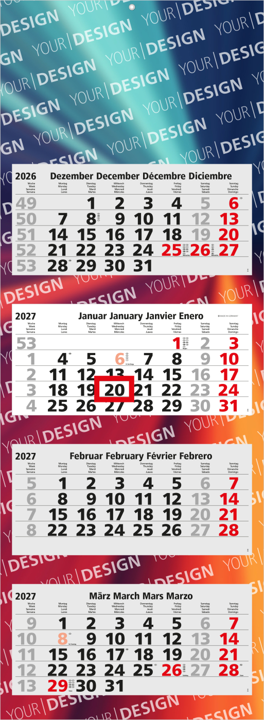 4-Monatskalender Mehrblock Quadro Light 4 EXPRESS Werbung auf Rückwand