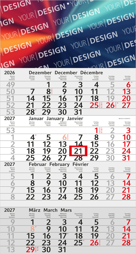 4-Monatskalender Einblatt Budget 4 Schrift modern
