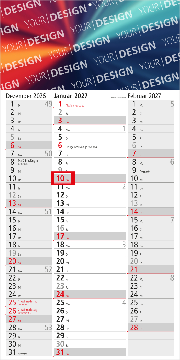 3-Monatskalender Einblatt Spectrum 3 Streifenkalender 3 Monate