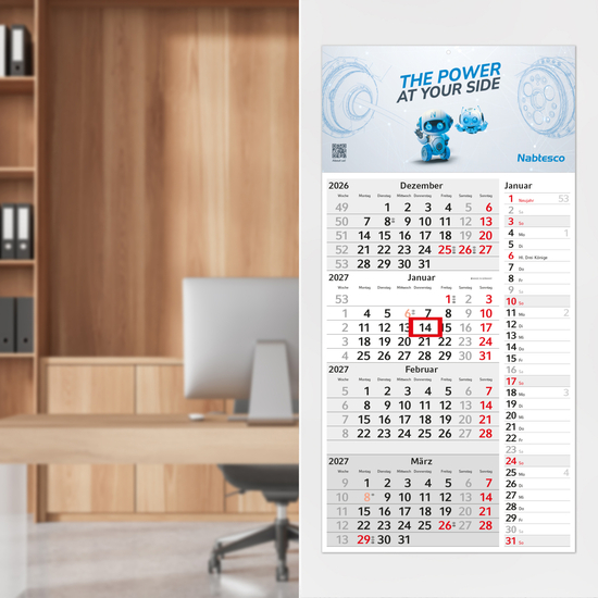4-Monatskalender Einblatt Konzept 4 Post mit Streifenkalendarium