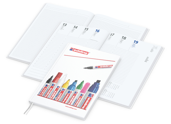 Wochenkalender vorne + Notizen hinten Note-Hybrid Ecken spitz Papier-Hardcover, DIN A4, Einband-Oberfläche glänzend