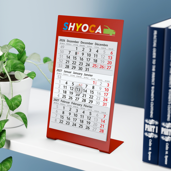 Tischkalender Desktop 3 Color Metallaufsteller farbbeschichtet, Kalendariumslaufzeit 1 Jahr