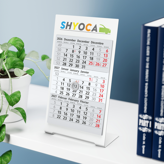 Tischkalender Desktop 3 Color Metallaufsteller farbbeschichtet, Kalendariumslaufzeit 1 Jahr