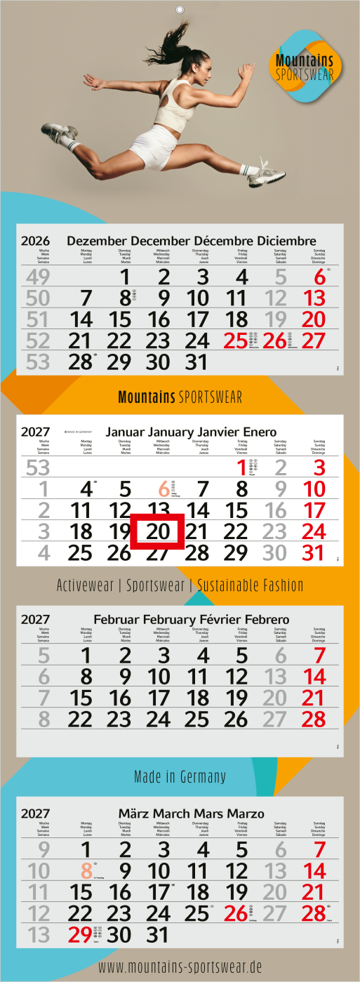 4-Monatskalender Mehrblock Profil 4 Schrift modern