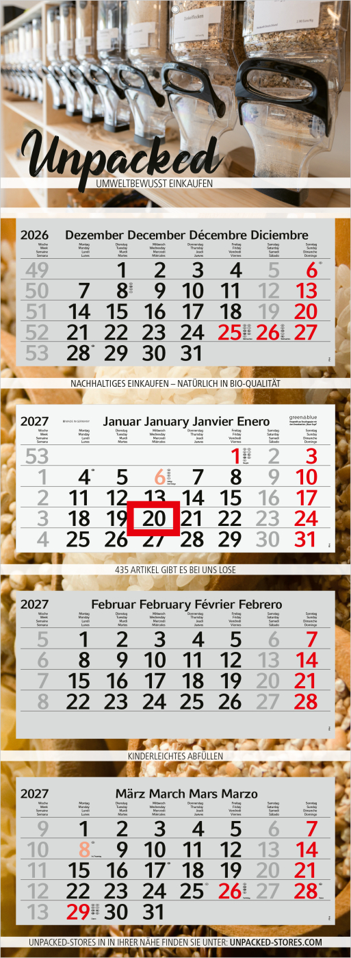 4-Monatskalender Mehrblock Profil 4 RECYCLING Schrift modern