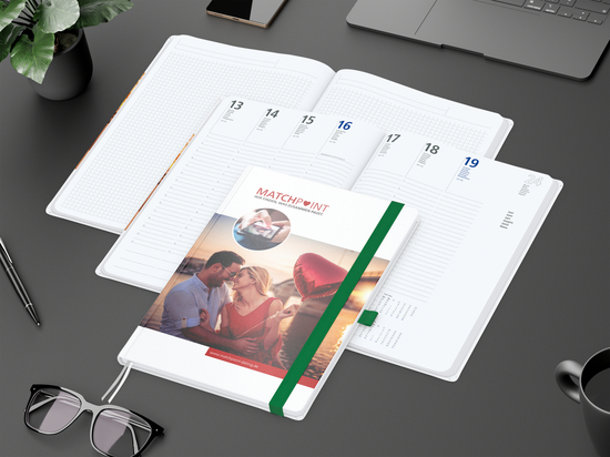 Wochenkalender vorne + Notizen hinten Match-Hybrid Papier-Hardcover, DIN A4, Einband-Material Papier matt