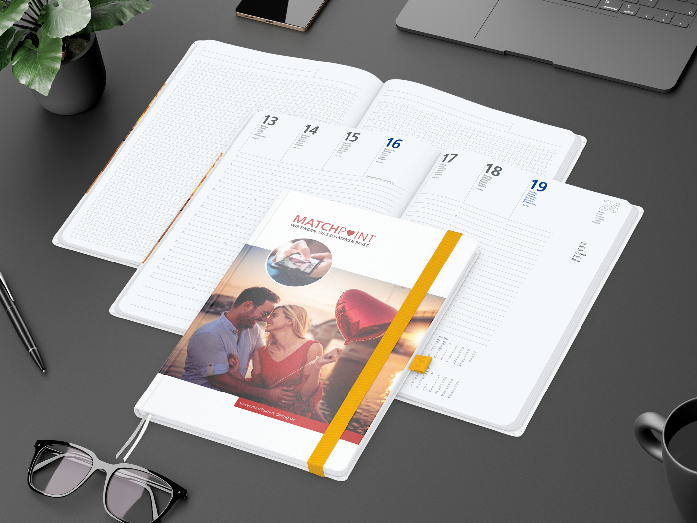 Wochenkalender vorne + Notizen hinten Match-Hybrid Papier-Hardcover, DIN A4, Einband-Material Papier matt