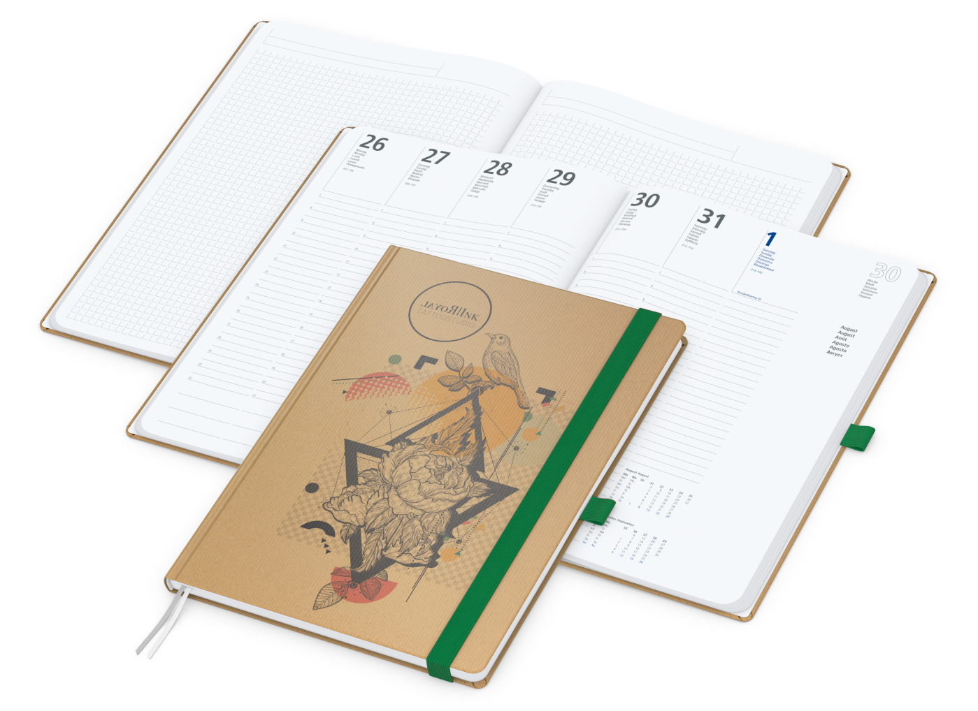 Wochenkalender vorne + Notizen hinten Match-Hybrid Papier-Hardcover, DIN A4, Einband-Material Naturpapier braun