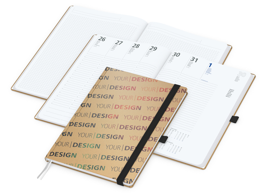 Wochenkalender vorne + Notizen hinten Match-Hybrid Papier-Hardcover, DIN A4, Einband-Material Naturpapier braun