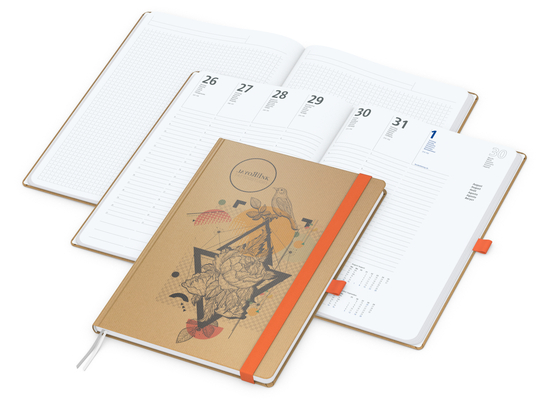 Wochenkalender vorne + Notizen hinten Match-Hybrid Papier-Hardcover, DIN A4, Einband-Material Naturpapier braun