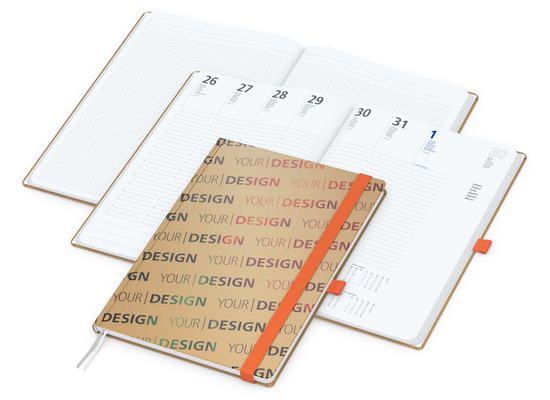 Wochenkalender vorne + Notizen hinten Match-Hybrid Papier-Hardcover, DIN A4, Einband-Material Naturpapier braun