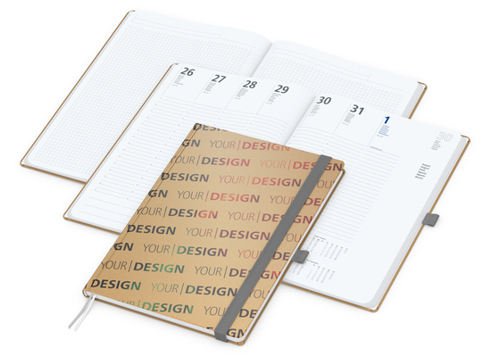 Wochenkalender vorne + Notizen hinten Match-Hybrid Papier-Hardcover, DIN A4, Einband-Material Naturpapier braun