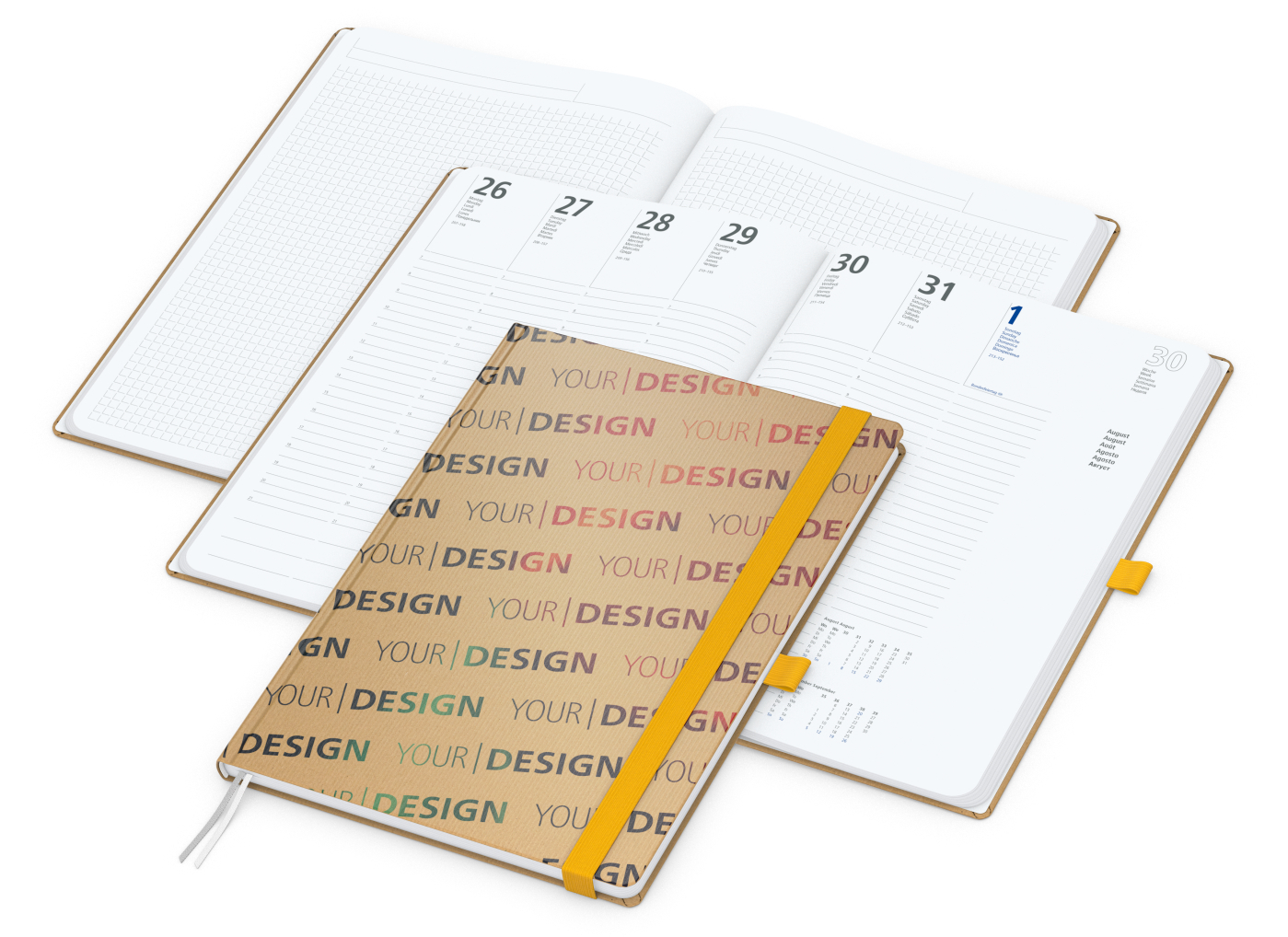 Wochenkalender vorne + Notizen hinten Match-Hybrid Papier-Hardcover, DIN A4, Einband-Material Naturpapier braun