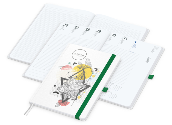 Wochenkalender vorne + Notizen hinten Match-Hybrid Papier-Hardcover, DIN A4, Einband-Material Naturpapier weiß