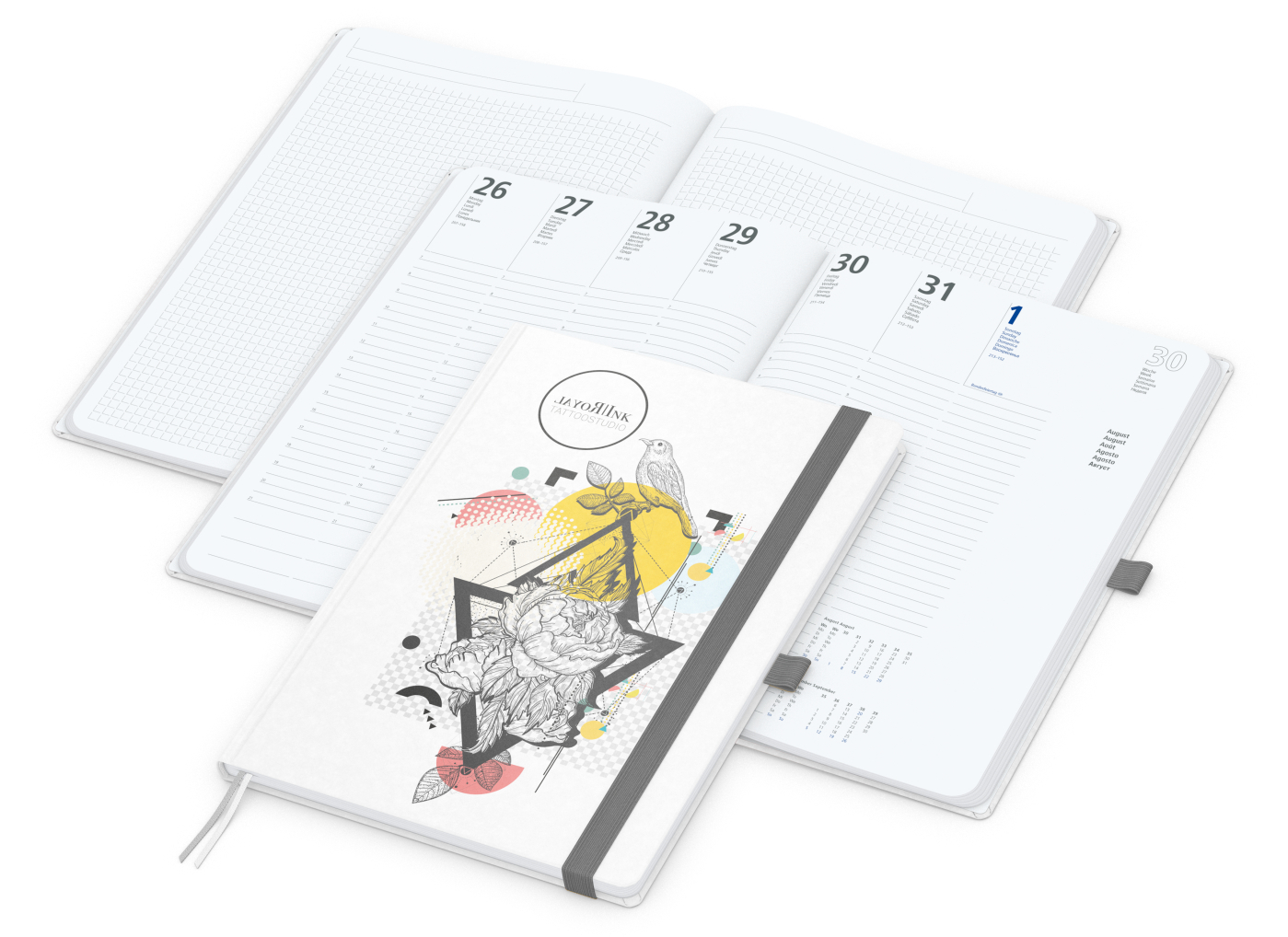 Wochenkalender vorne + Notizen hinten Match-Hybrid Papier-Hardcover, DIN A4, Einband-Material Naturpapier weiß