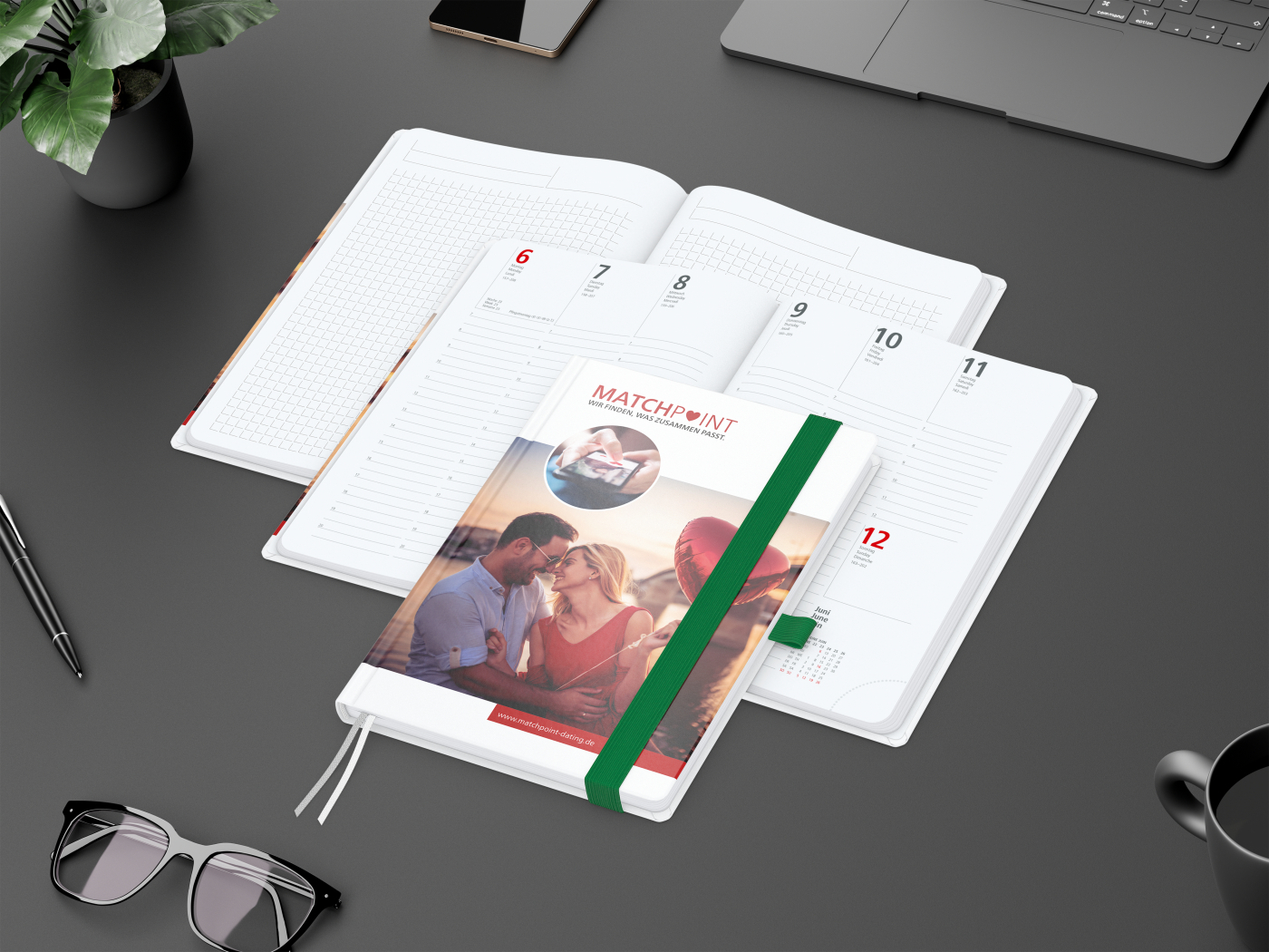 Wochenkalender vorne + Notizen hinten Match-Hybrid Papier-Hardcover, DIN A5, Einband-Material Papier glänzend